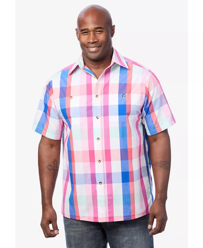 

Большая и высокая немнущаяся короткая рубашка с принтом Kingsize, мультиколор