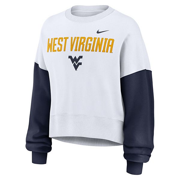 Женский белый оверсайз кроп-свитшот West Virginia Mountaineers с цветными блоками Nike — фото 3