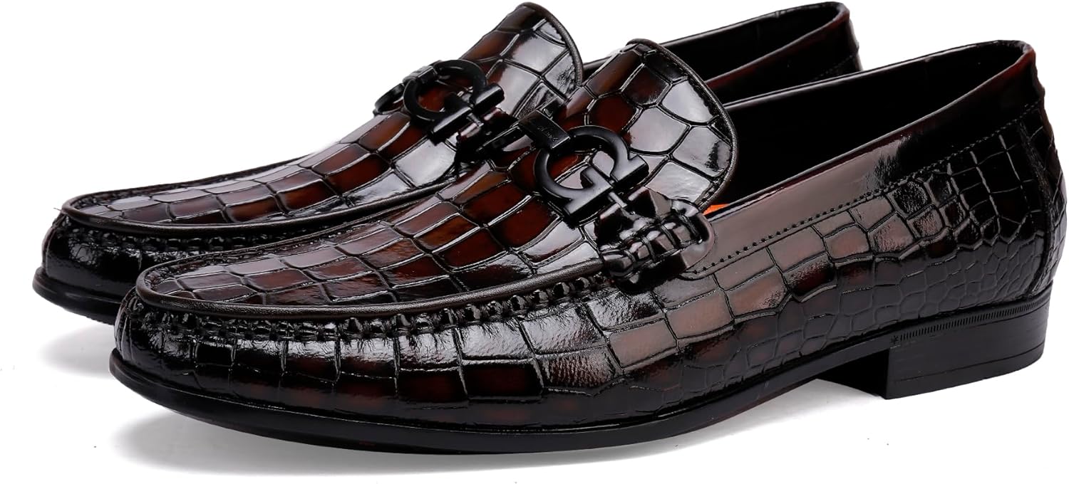

Мужские модные лоферы-классические туфли с принтом под аллигатора, с пряжкой, без шнуровки, формальные деловые туфли для мужчин Generic, Coffee
