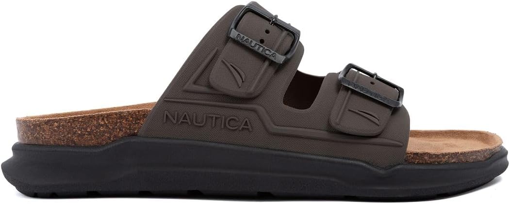 Мужские сандалии Nautica - повседневные шлепанцы с 2 регулируемыми пряжками и пробковой стелькой для максимального комфорта и стиля (обычная/широкая посадка, большой размер), шоколадный — фото 2
