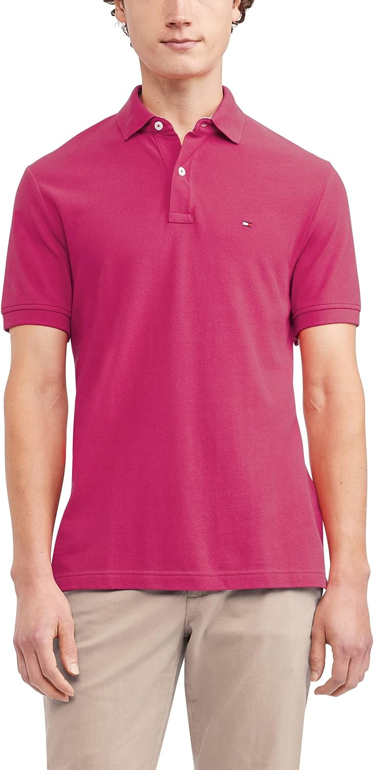 

Мужская рубашка-поло Tommy Hilfiger с коротким рукавом из хлопкового пике, классический крой, Raspberry Sorbet