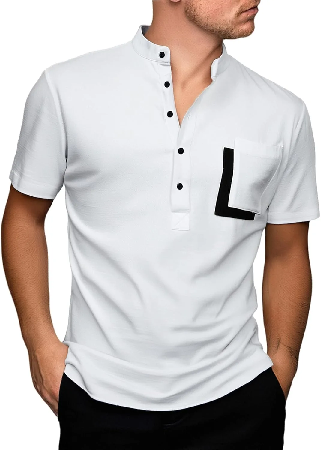 

Мужская футболка хенли с коротким рукавом и отложным воротником RSZGSWS