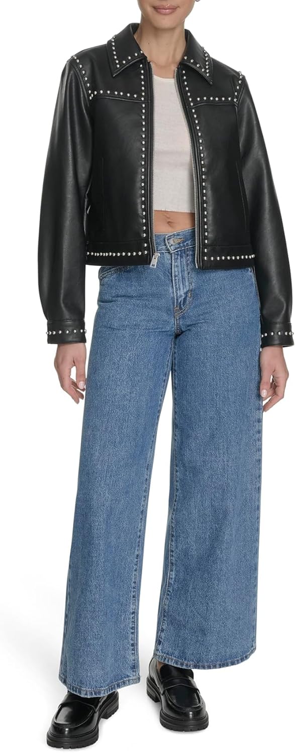 Женская куртка Levi's из искусственной кожи с заклепками, Black — фото 2