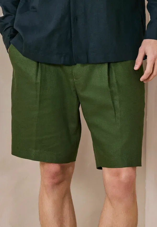 Шорты Next, Regular fit relaxed fit linen blend formal shorts, зеленый