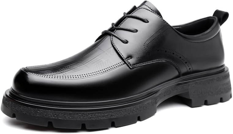 

Мужские деловые классические туфли-дерби на платформе, кожаные туфли черного цвета Sfwarmart