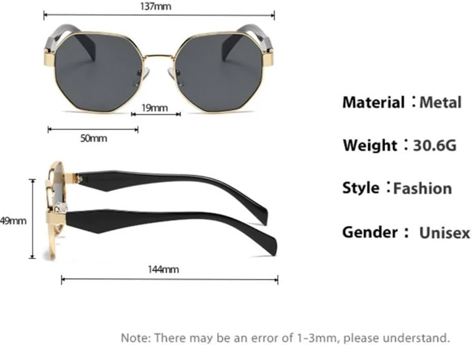 

Модные солнцезащитные очки в многоугольной металлической оправе для женщин, ретро-очки с солнцезащитным козырьком, защита от УФ-излучения UV400 LOVQZAOF, Black