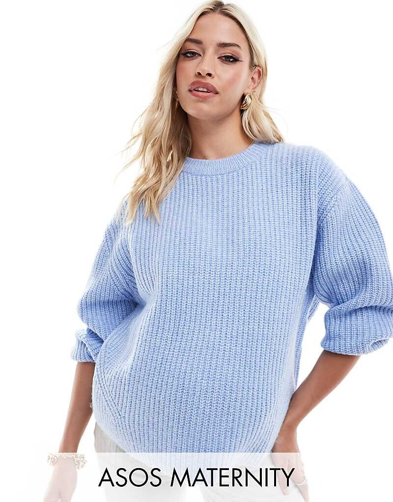 

Голубой свитер в рубчик с круглым вырезом ASOS DESIGN Maternity