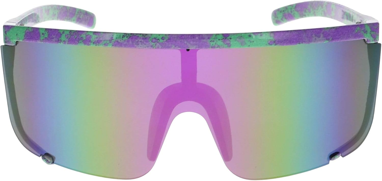 

Безупречные солнцезащитные очки унисекс большого размера Super Shield с зеркальными линзами, ретро-стиль, матовая черная оправа с плоским верхом FLAWLESS EYEWEAR, Purple Speckled