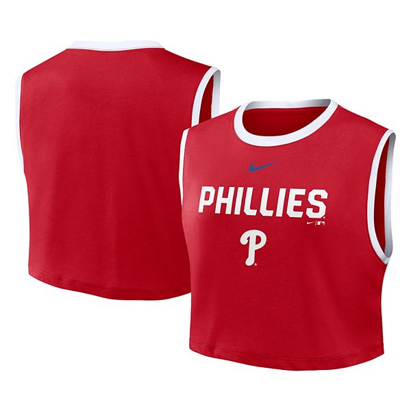

Женский красный топ philadelphia phillies primetime loose dri-fit cropped Nike