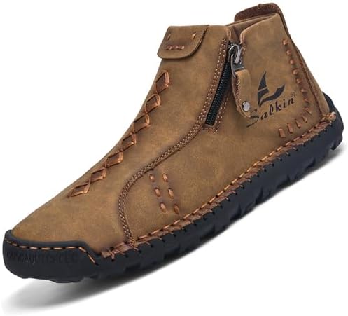 

Мужские повседневные кожаные туфли-ботинки на щиколотку Чукка, ручная работа, с боковой молнией, средние, слипоны, лоферы, модные, легкие, для ходьбы и вождения, высокие ботинки Devileyeze, коричневый