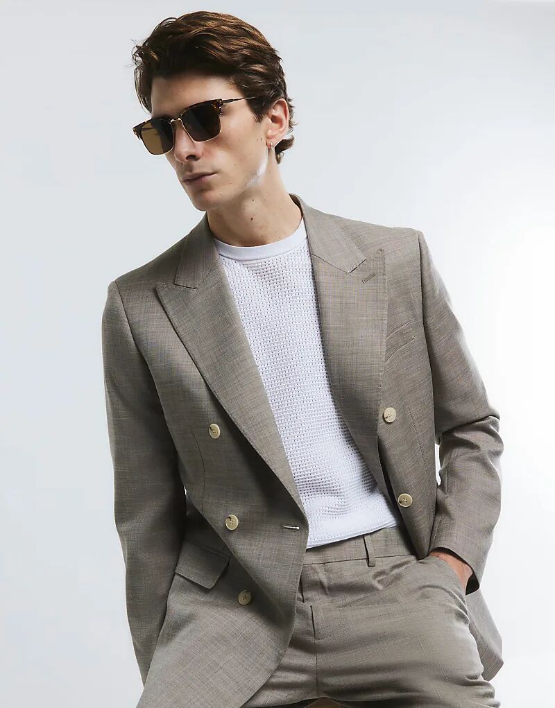 

Узкий двубортный пиджак River Island бежевого цвета