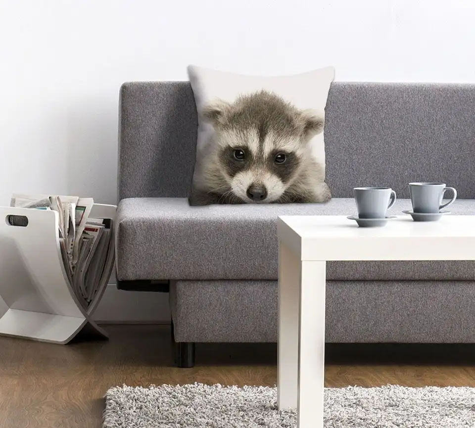 

Декоративная подушка Queence "Дин", с енотом, чехол без наполнения, 1 шт 40х40 см, серый