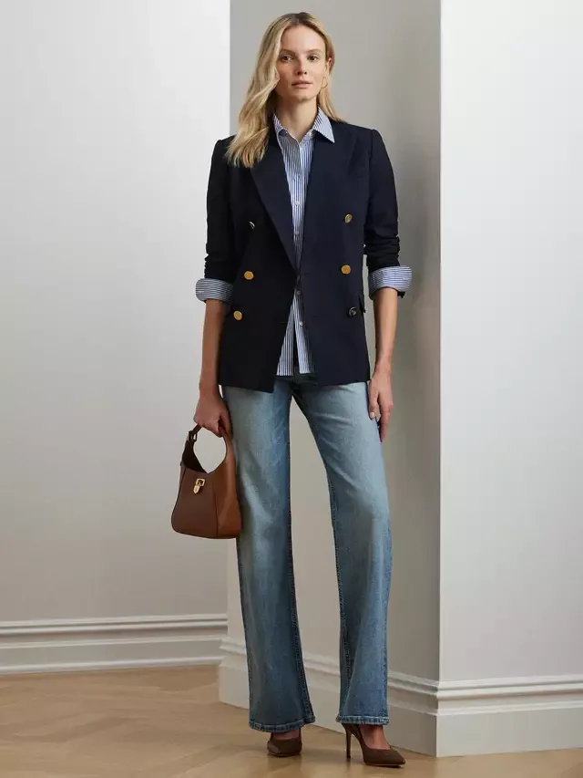 Рубашка Lauren Jamelko в полоску, легко моющаяся, сине-белая Ralph Lauren — фото 4