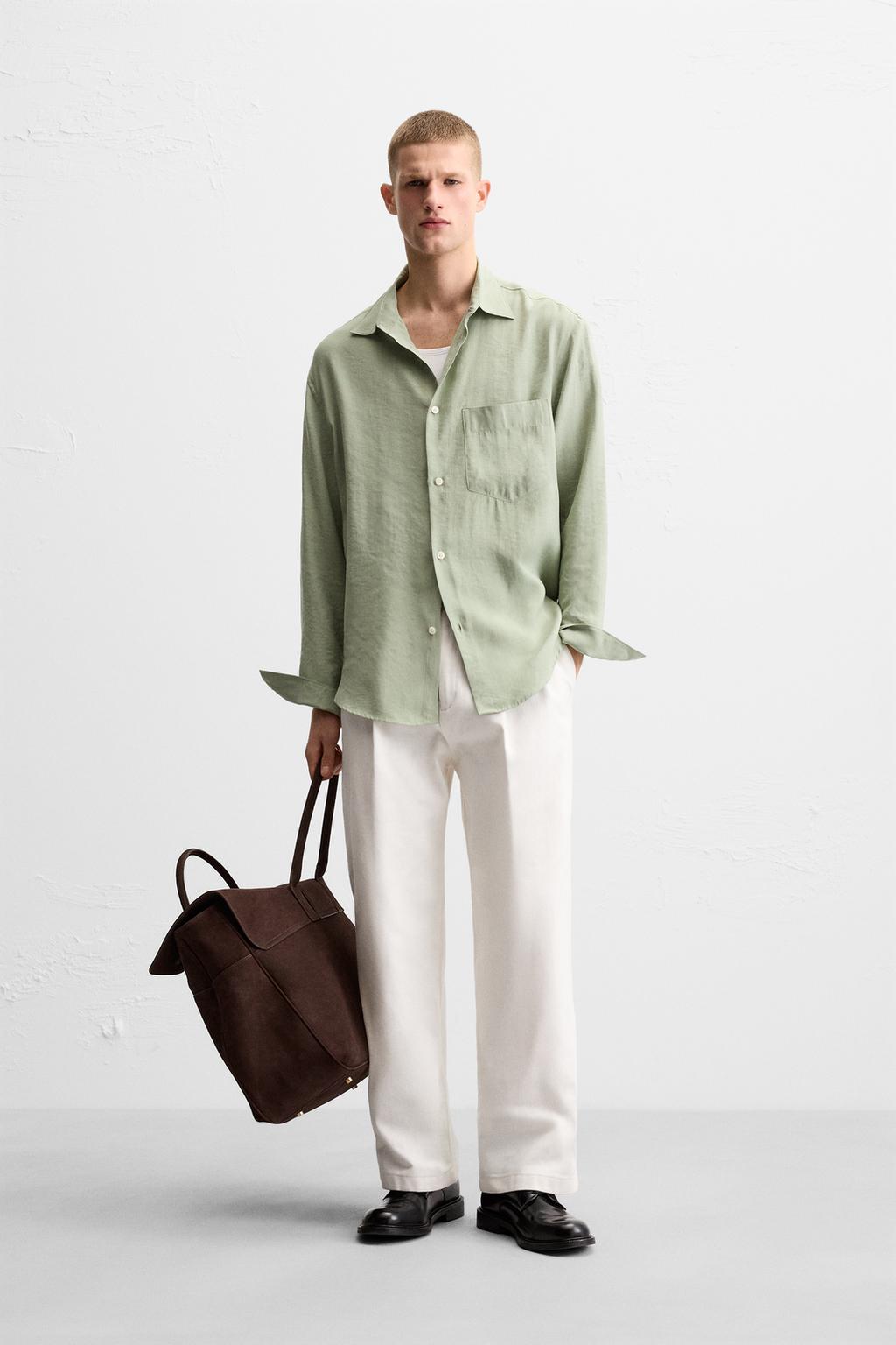 

Свободная рубашка с карманом ZARA, цвет Sea green