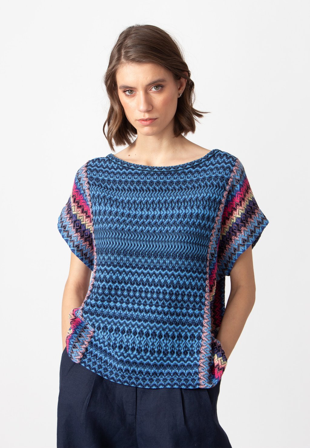 

Футболка с принтом O-NECK RETRO PATTERN Ivko, темно-синий