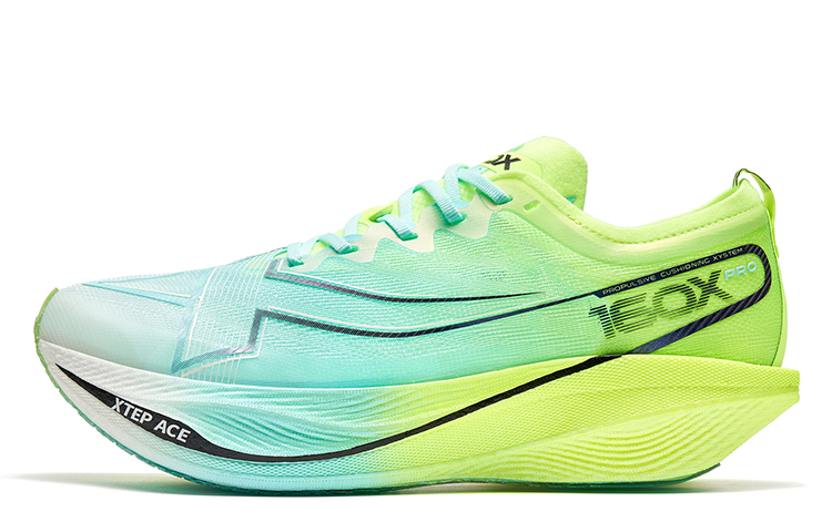 

Racing 160X 5.0 PRO Амортизаторы с противоскользящими свойствами Низкие повседневные беговые кроссовки мужские сине-зеленые XTEP, Спокойный синий/Неоновый лаймово-зеленый