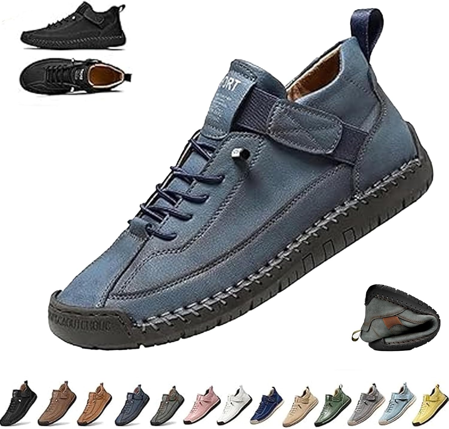 

Женские ручной работы кожаные ортопедические комфортные туфли, унисекс удобные ортопедические кроссовки, мужские слипоны для ходьбы Ghtrhsb, синий