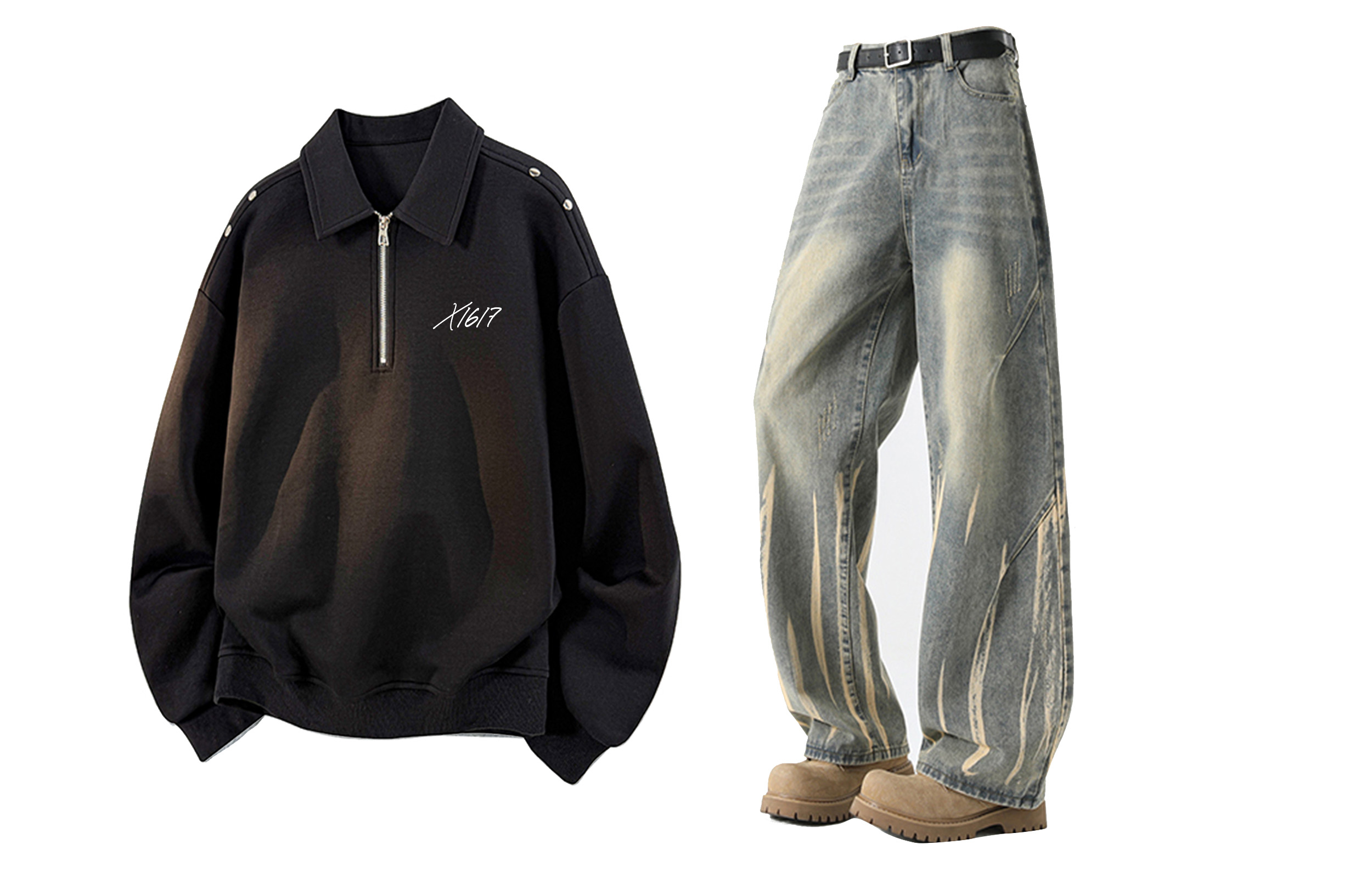 

Повседневная спортивная одежда Unisex с лацканом Lapel Moderate X1617, черный top+желтый mud pants