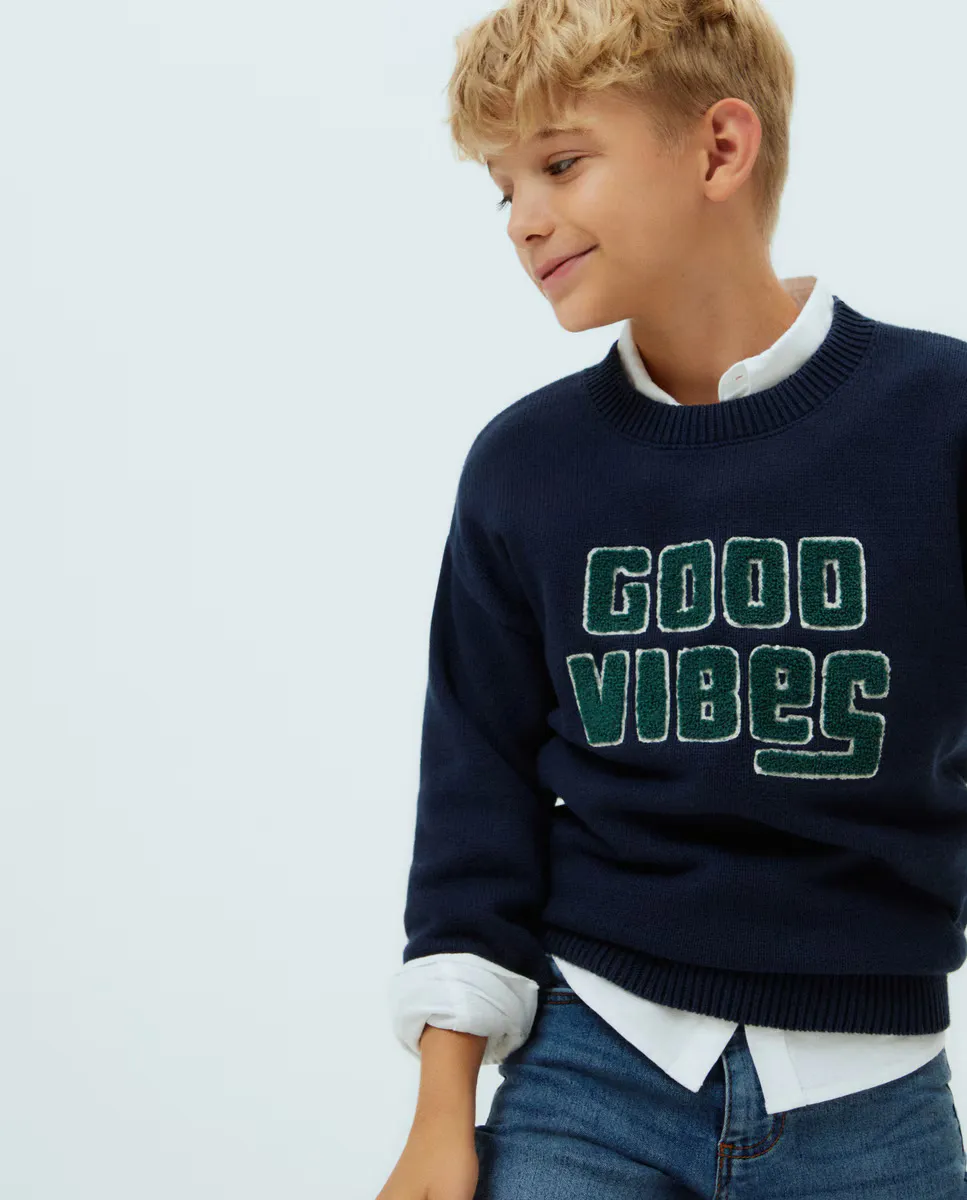

Однотонный трикотажный свитер для мальчика Kids El Corte Inglés, темно-синий
