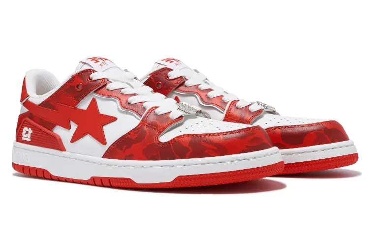 Кроссовки A BATHING APE Clutch Sta Skateboarding Shoes Men Low-top White/Red, белый/красный — фото 4