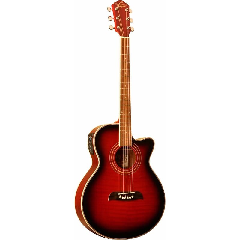 

Акустическая гитара Oscar Schmidt OG10CEFTR Concert Cutaway Acoustic Electric Guitar, Flame Transparent Red