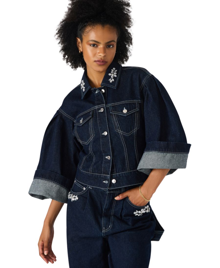 

Женская жакетная куртка Dorothy с рукавами 3/4, украшенная драгоценными камнями Steve Madden, Bijou Blue