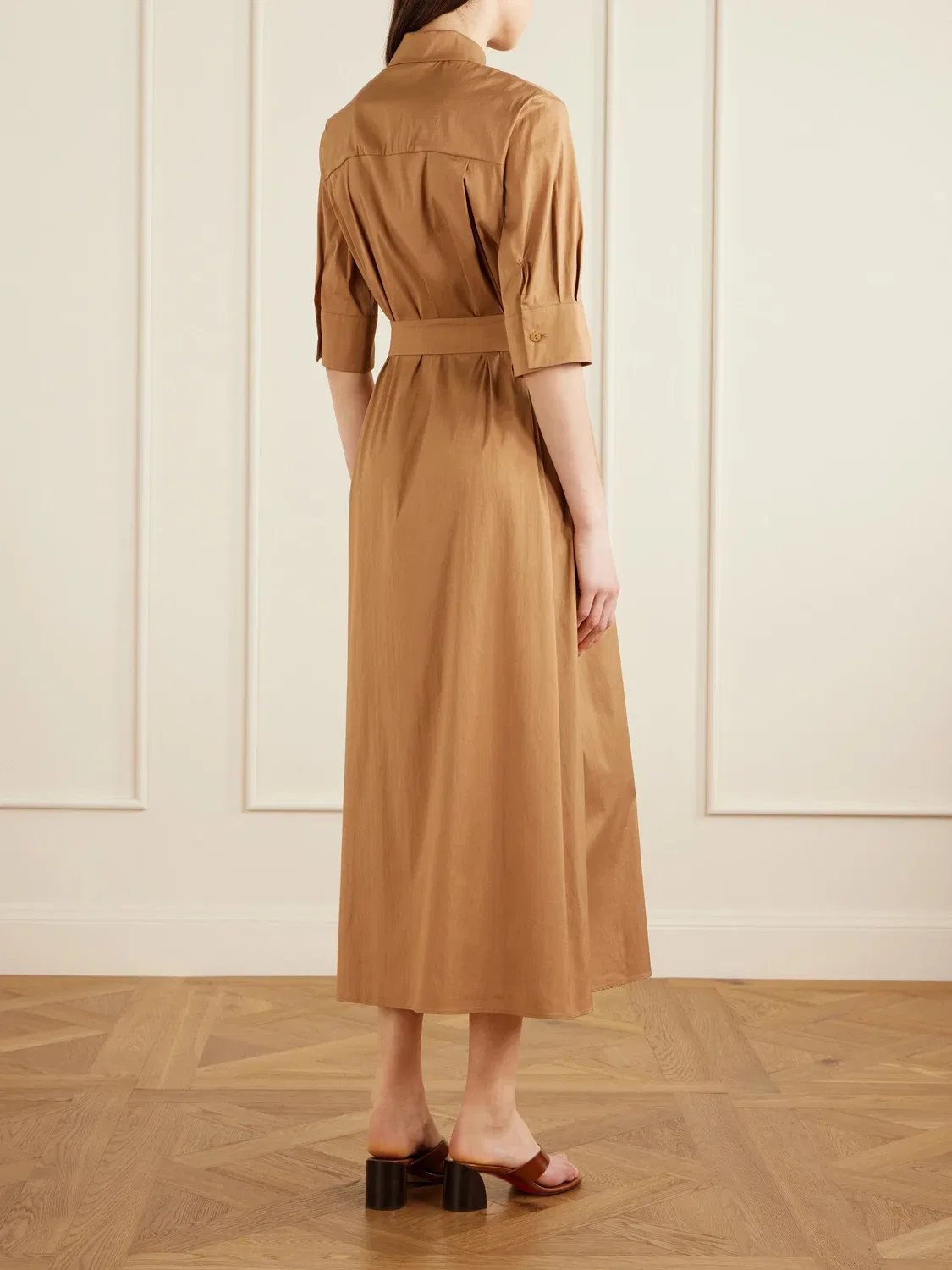 Миди-платье из хлопкового поплина MAX MARA, коричневый — фото 3