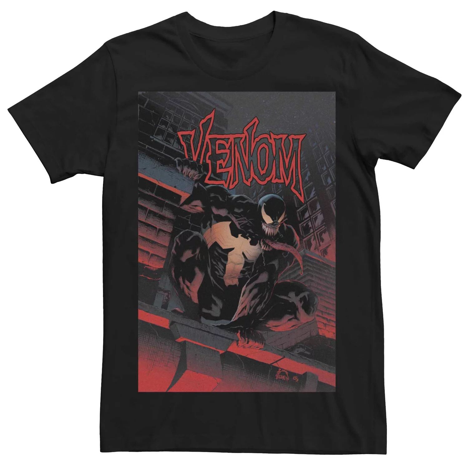 

Мужская футболка с обложкой комиксов Marvel's Venom на крыше Licensed Character
