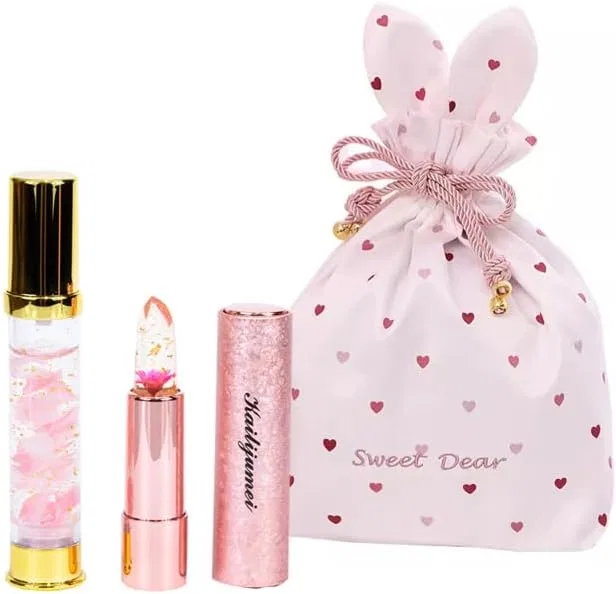 Набор для губ и многоцелевого масла Kailijumei My Sweet Dear Collection с цветами, розовый, 2 предмета
