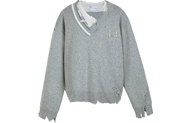 

Потрепанный вязаный многослойный свитер C2H4, светло-серый