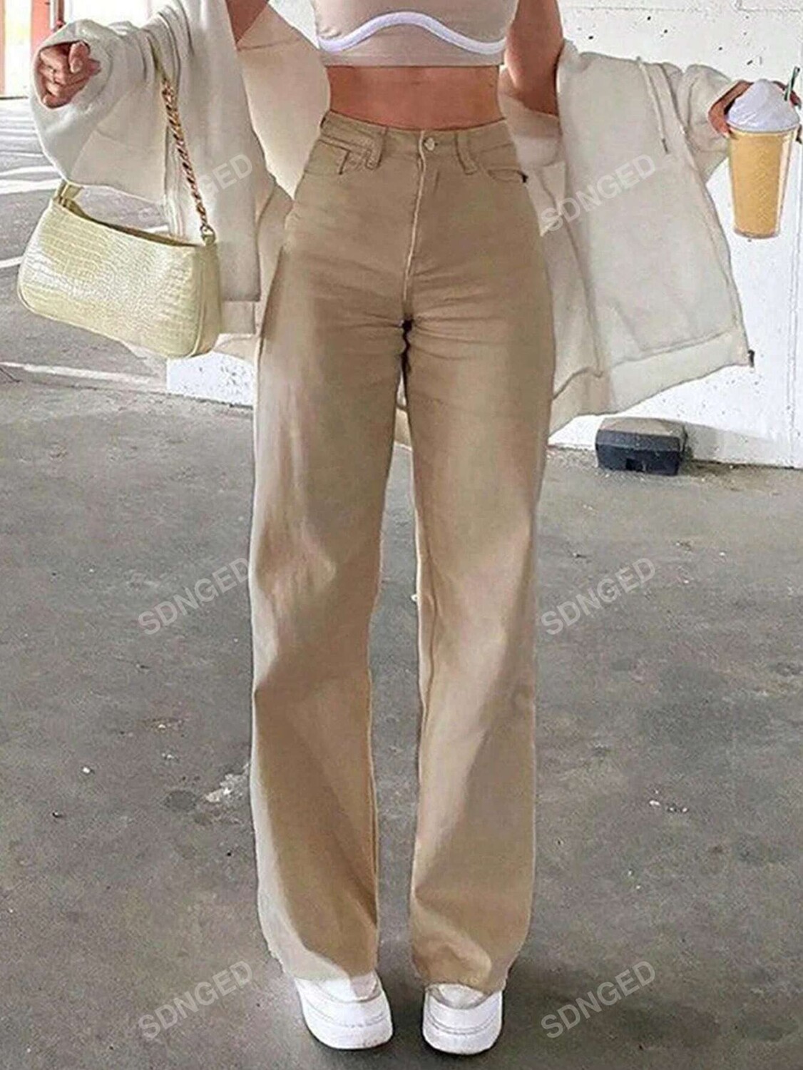 

Мужские/женские повседневные брюки цвета хаки с завышенной талией в американском стиле, хаки