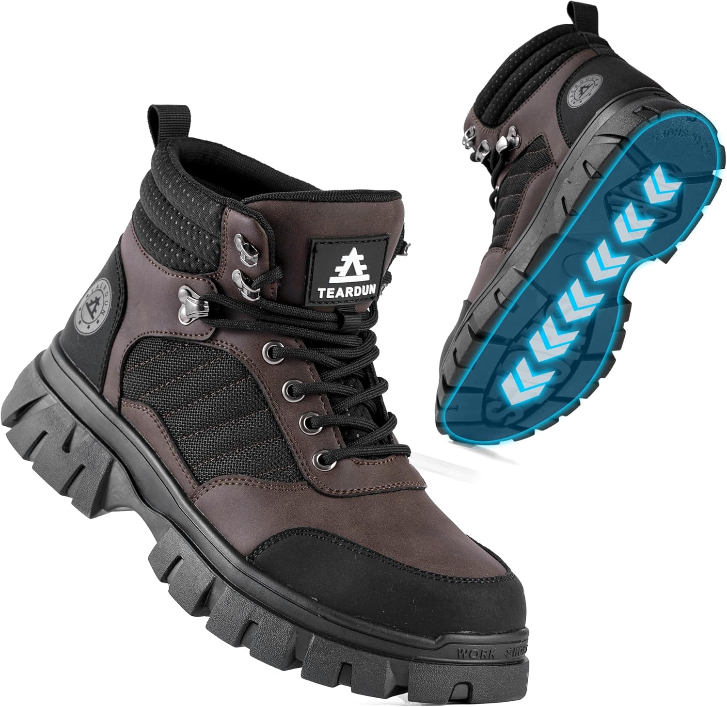 

Мужские сапоги со стальным носком, водонепроницаемые, противоскользящие, дышащие, удобные и легкие, для промышленности и строительства, неубиваемые сварочные сапоги, противопрокольные ботинки Taerdun, коричневый
