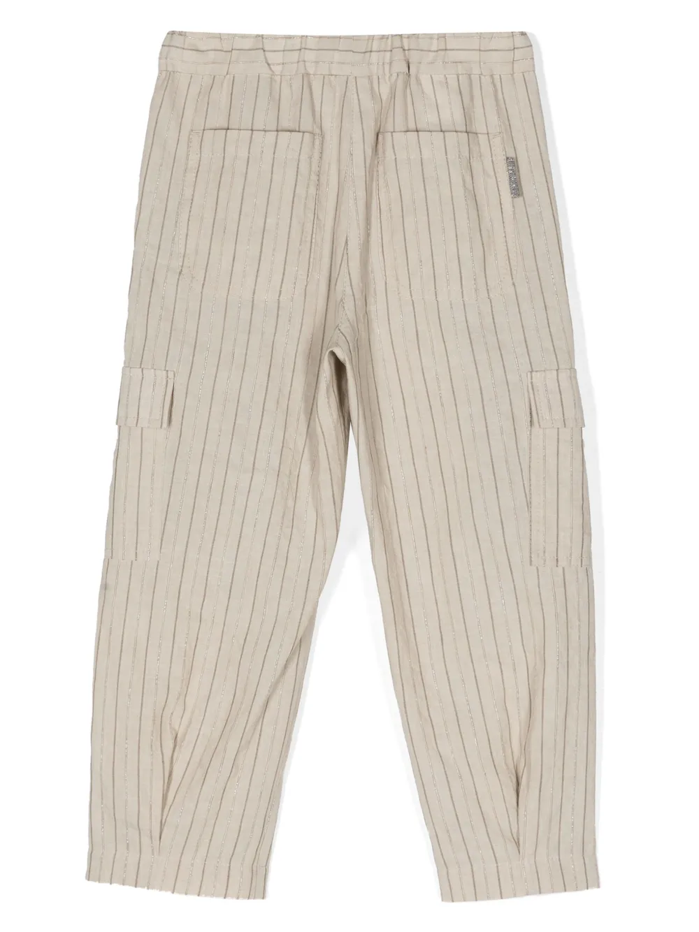 Зауженные брюки в тонкую полоску Brunello Cucinelli Kids, нейтральный — фото 2