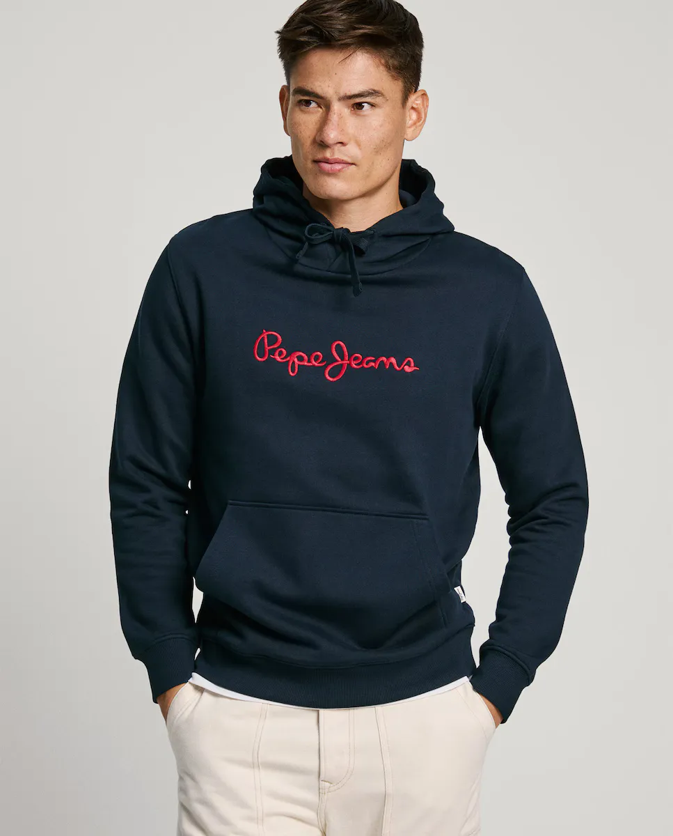 

Мужская толстовка с регулируемым капюшоном и вышитым логотипом Pepe Jeans, темно-синий