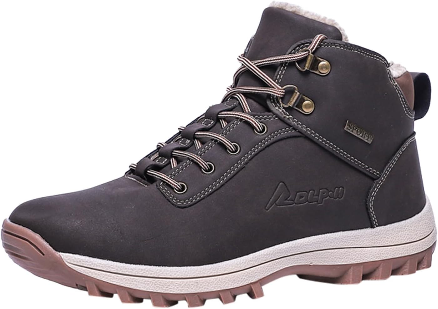 

Мужские зимние ботинки с утеплителем, водонепроницаемые, меховые, теплые, шнуровка, винтажные, противоскользящие, низкие, классические, легкие походные ботинки Generic, коричневый