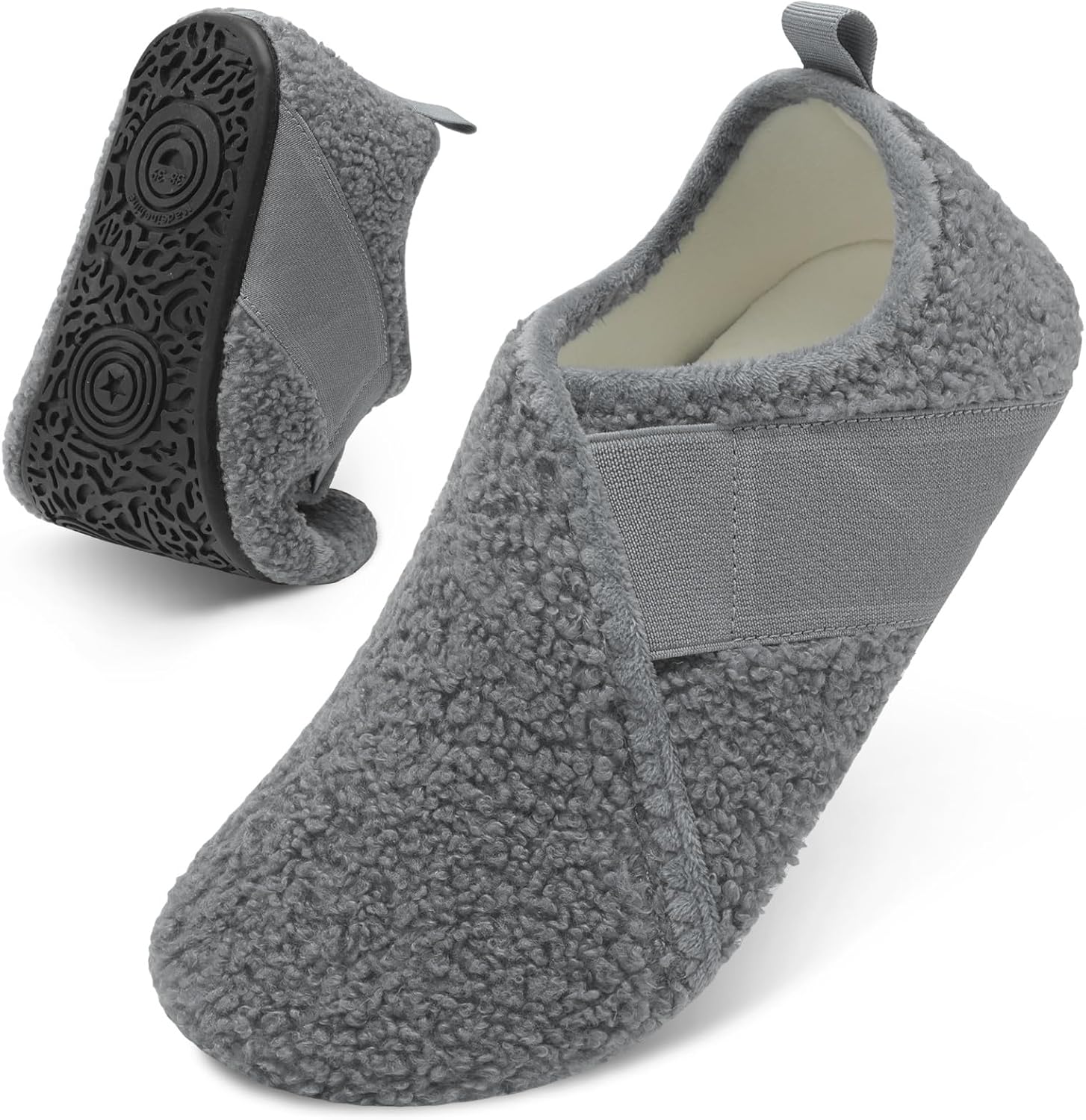 

Домашние тапочки Besroad для женщин и мужчин, удобные тапочки-носки с меховой отделкой, мягкой резиновой подошвой для дома, спальни, путешествий и йоги, темно-серый