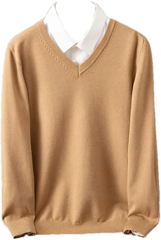 

Мужской вязаный пуловер с V-образным вырезом, однотонный, длинный рукав