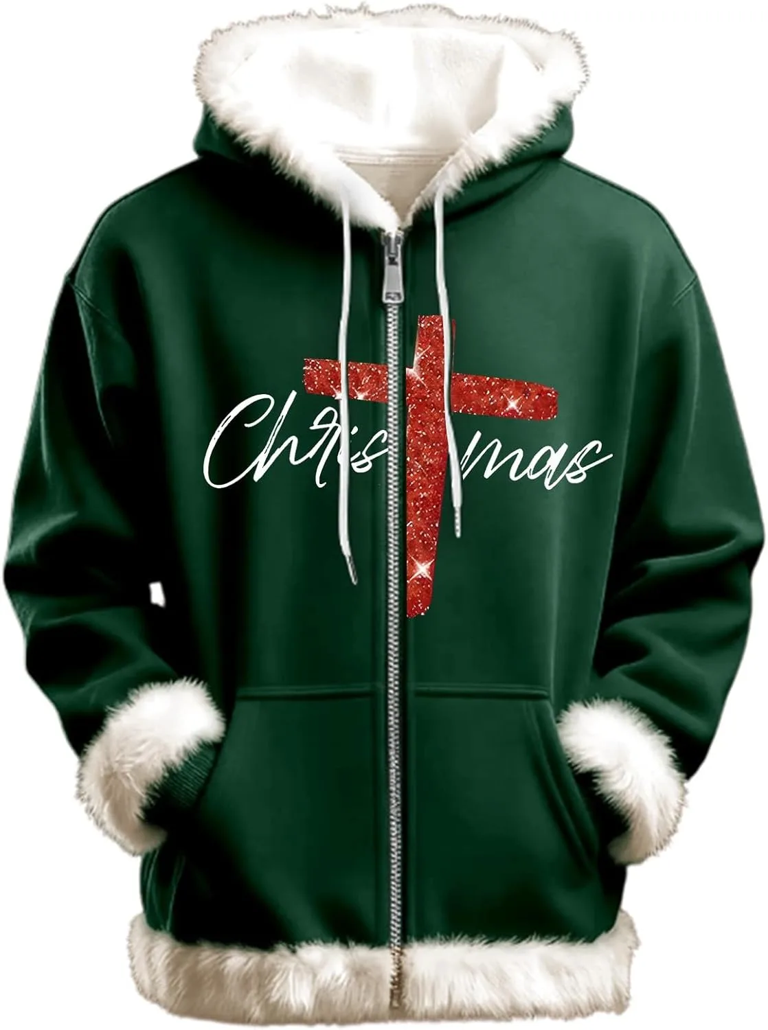 

Рождественская худи Sherpa для мужчин, утепленная, с молнией и отделкой из искусственного меха HBDHEJL