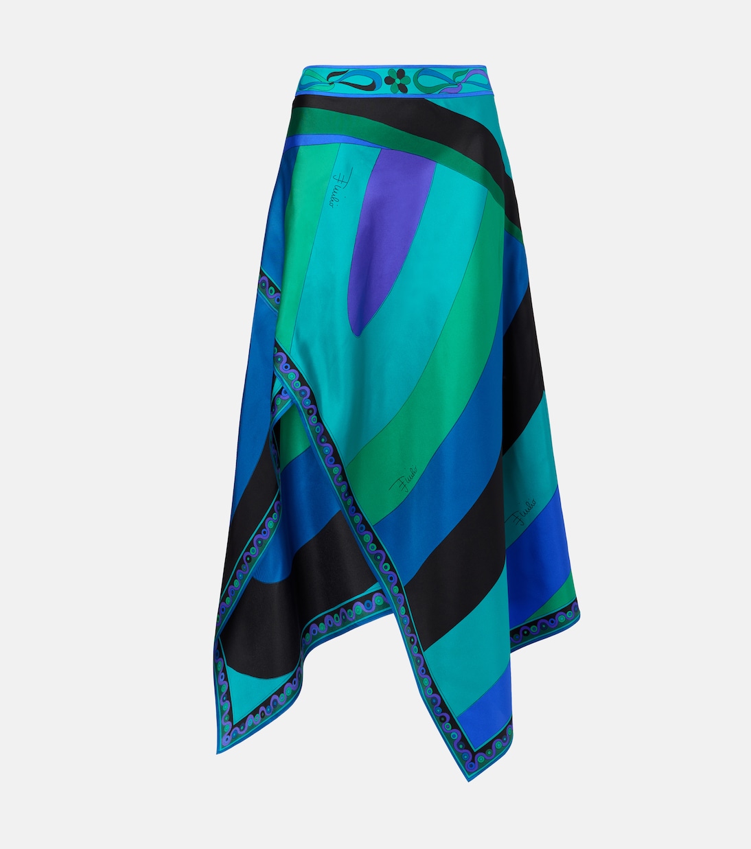 

Асимметричная шелковая миди-юбка Iride Pucci, Smeraldo