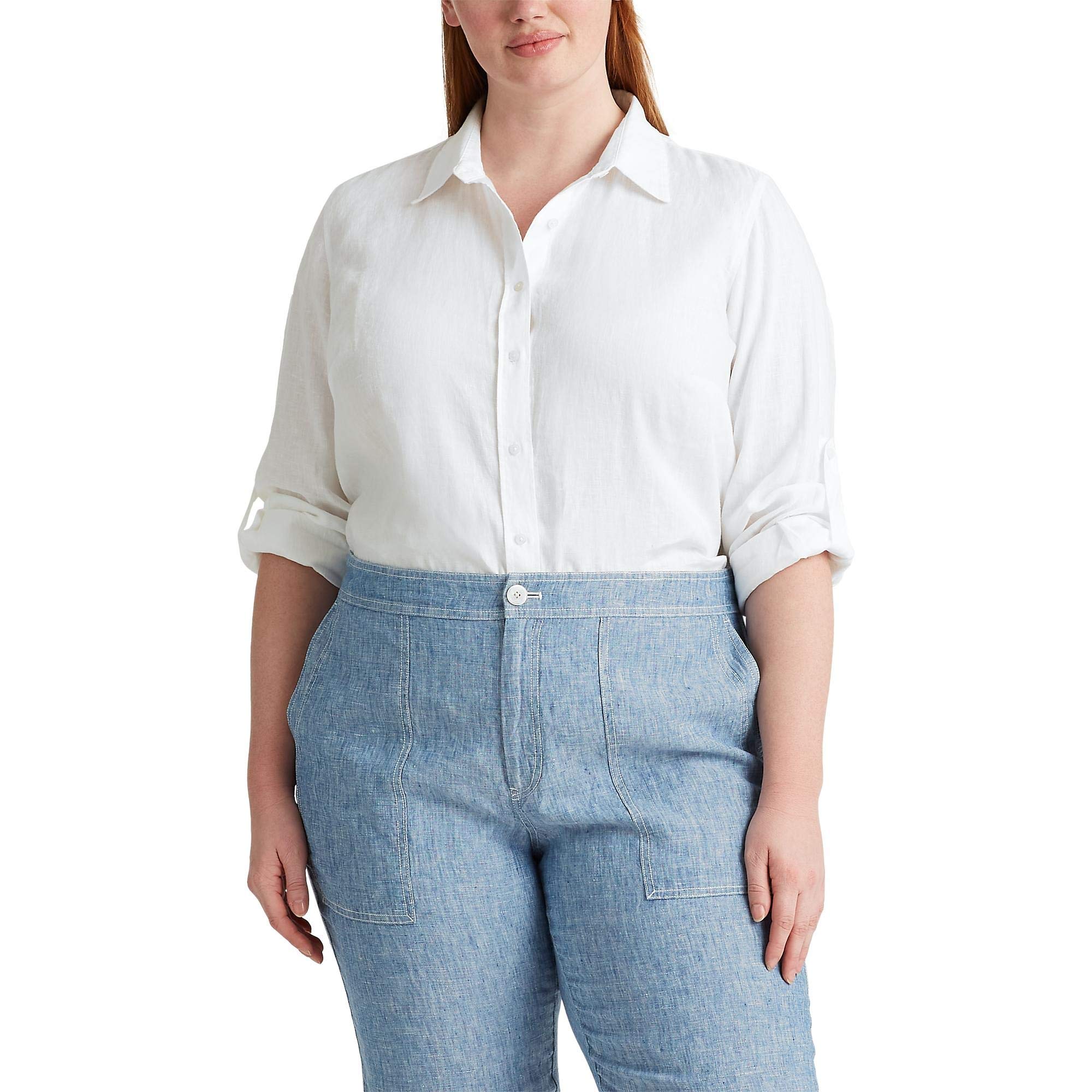 

Рубашка Lauren Ralph Lauren Plus Size Linen Shirt, белый