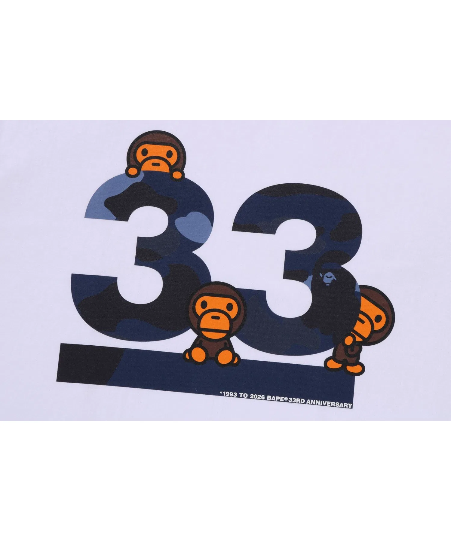 Детская футболка A BATHING APE 33RD ANNIV. BABY MILO камуфляж сине-белая — фото 3