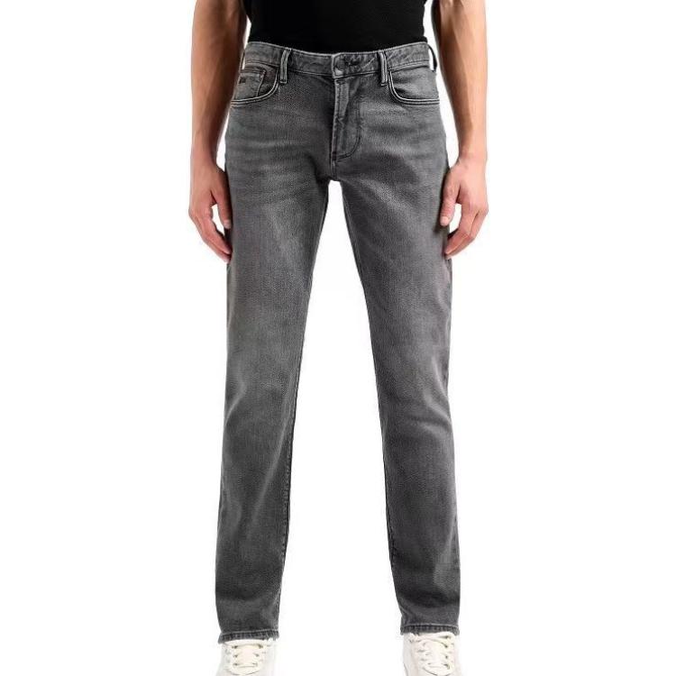 Джинсы J06 заниженные с логотипом-нашивкой облегающие EMPORIO ARMANI, серые — фото 2