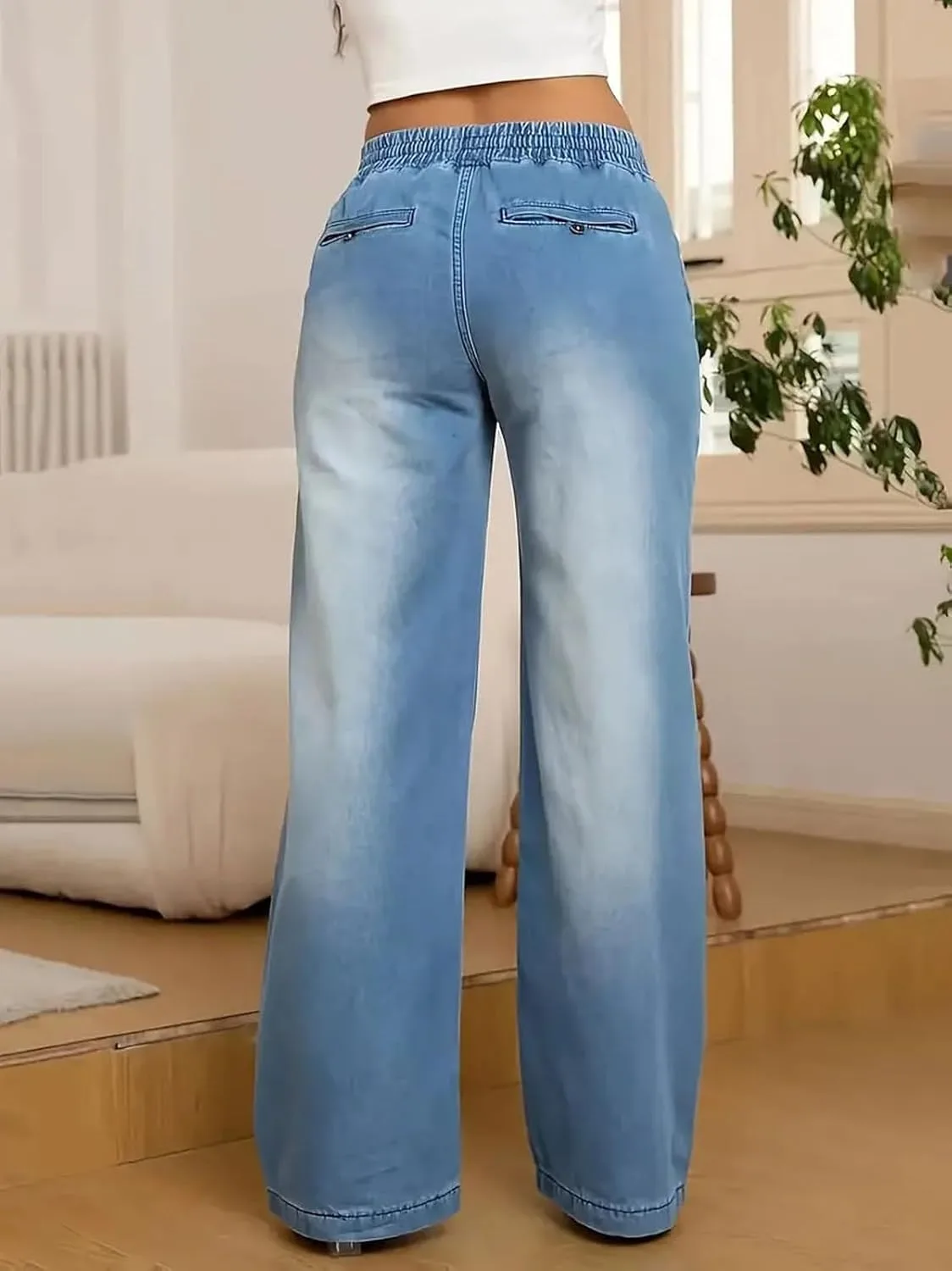 Женские джинсы Casual Wide Leg Baggy с высокой талией и шнурком — фото 4