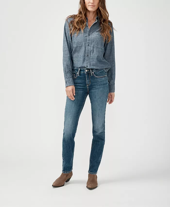 

Женские джинсы Suki Curvy Fit Straight со средней посадкой Silver Jeans Co., синий