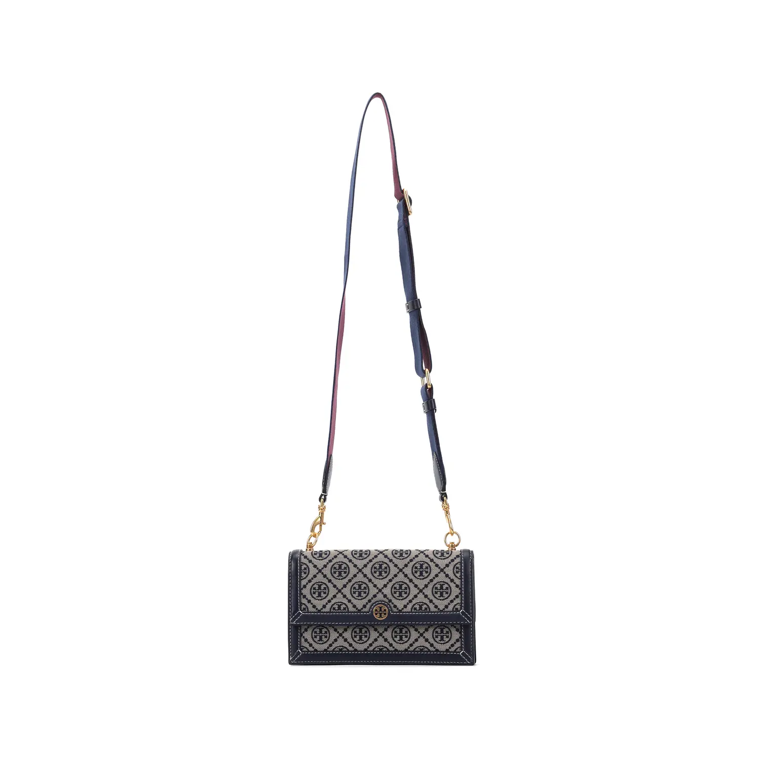 

T Monogram Canvas With Leather Мини-сумка-баул, Сумка-бокс, Сумка через плечо, Кроссбоди Женская Морской синий TORY BURCH