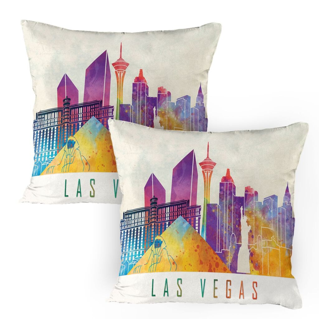

ABAKUHAUS Las Vegas Чехлы для подушек, набор из 2 шт., красочные виды пирамиды и статуи Свободы в Лас-Вегасе, акварель, чехол для подушки с декоративным принтом, 80 x 80 см, многоцветный