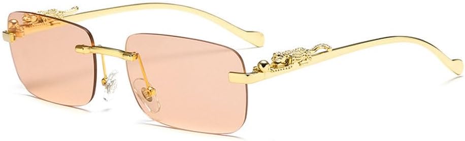 

Солнцезащитные очки без оправы, прямоугольные, винтажные, с металлическим каркасом и изображением головы леопарда. Модные солнцезащитные очки без оправы с тонировкой для женщин и мужчин HYYZZC, C6