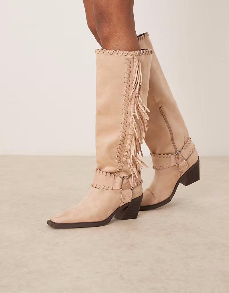 Женские сапоги ASOS DESIGN Cristina в стиле вестерн с бахромой, бежевый
