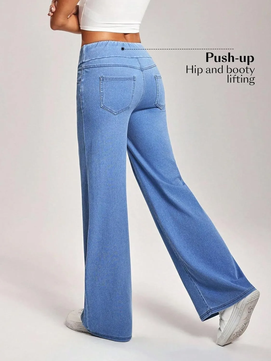 Женские джинсы Stretch Pull On Wide Leg — высокие, прямые и свободные с карманами — фото 2