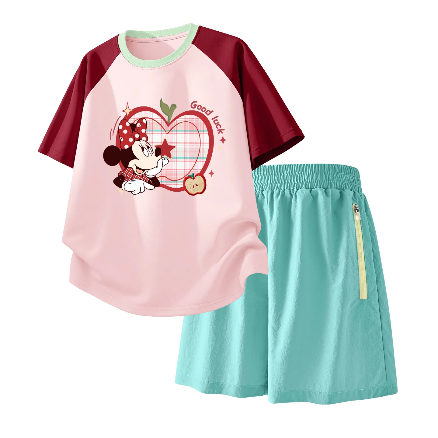Детский спортивный костюм Casual Sportswear 2 Piece Set Disney, Dapple Rose Red Pink+Solid Color Mint Green